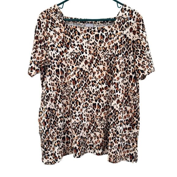 Chico’s Leopard Print Square Neck Short Sleeve Top Women’s Sz L Petite (2P) - Picture 1 of 8